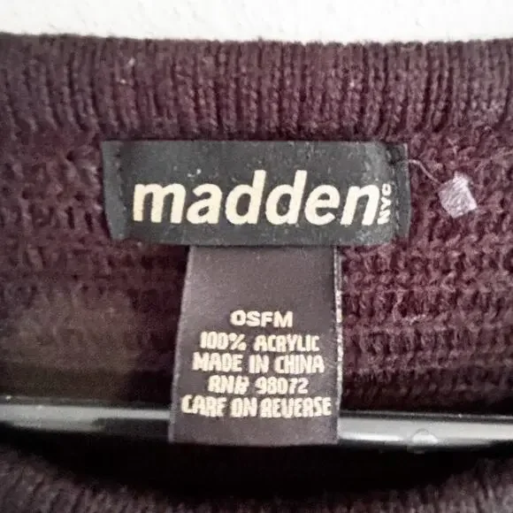 Madden One Size Black Sweater Poncho Braided Shoulder Front Pockets Cozy Staple - Picture 3 of 12